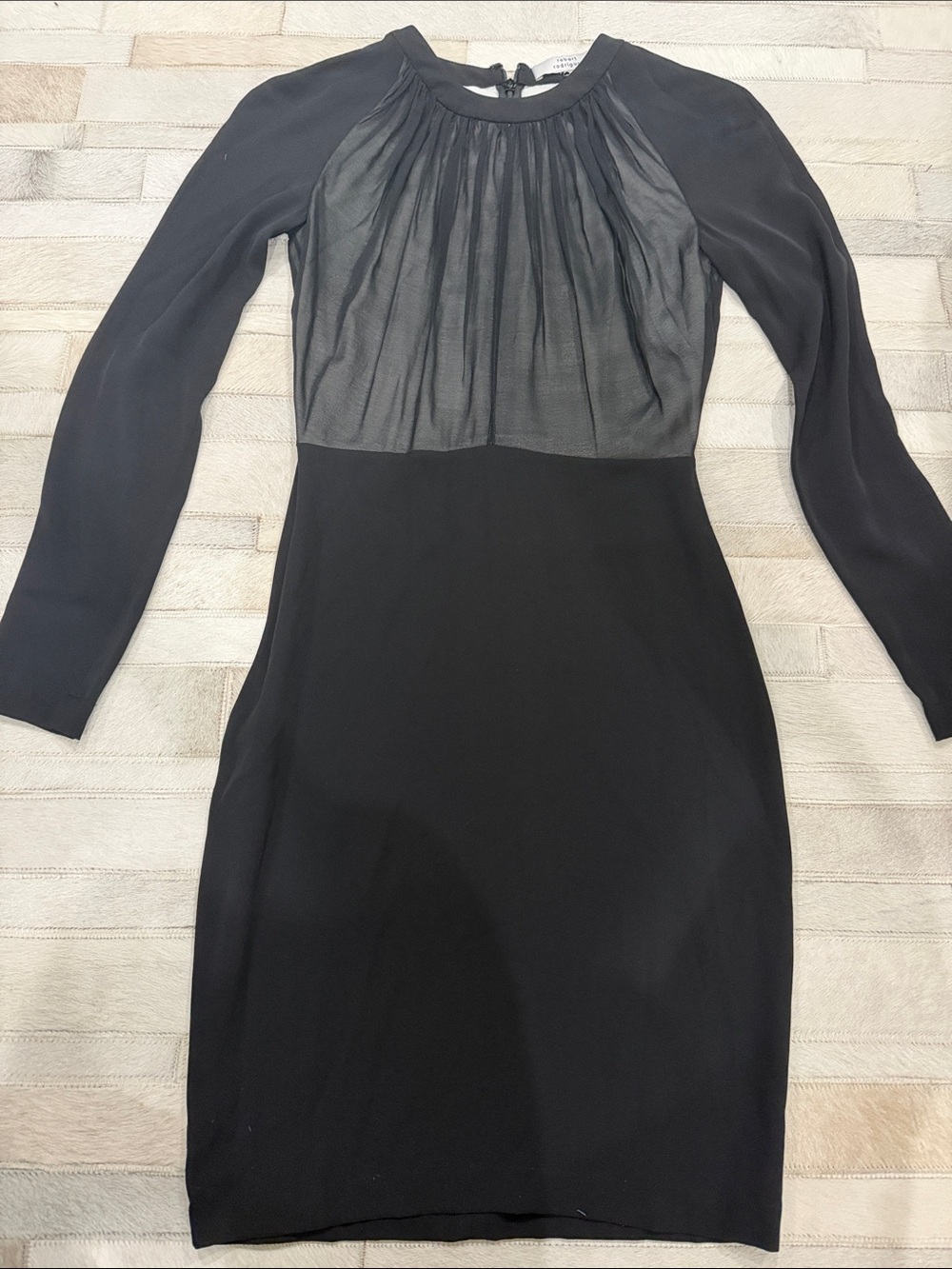 Robert Rodriguez Black Long-Sleeve Sheer Yoke Dress